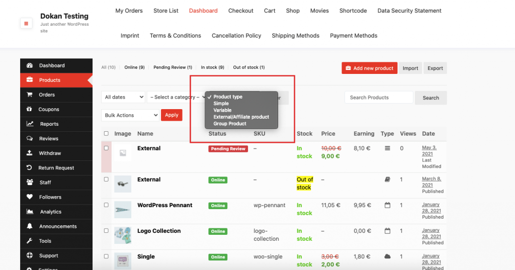 This image shows Dokan product filters