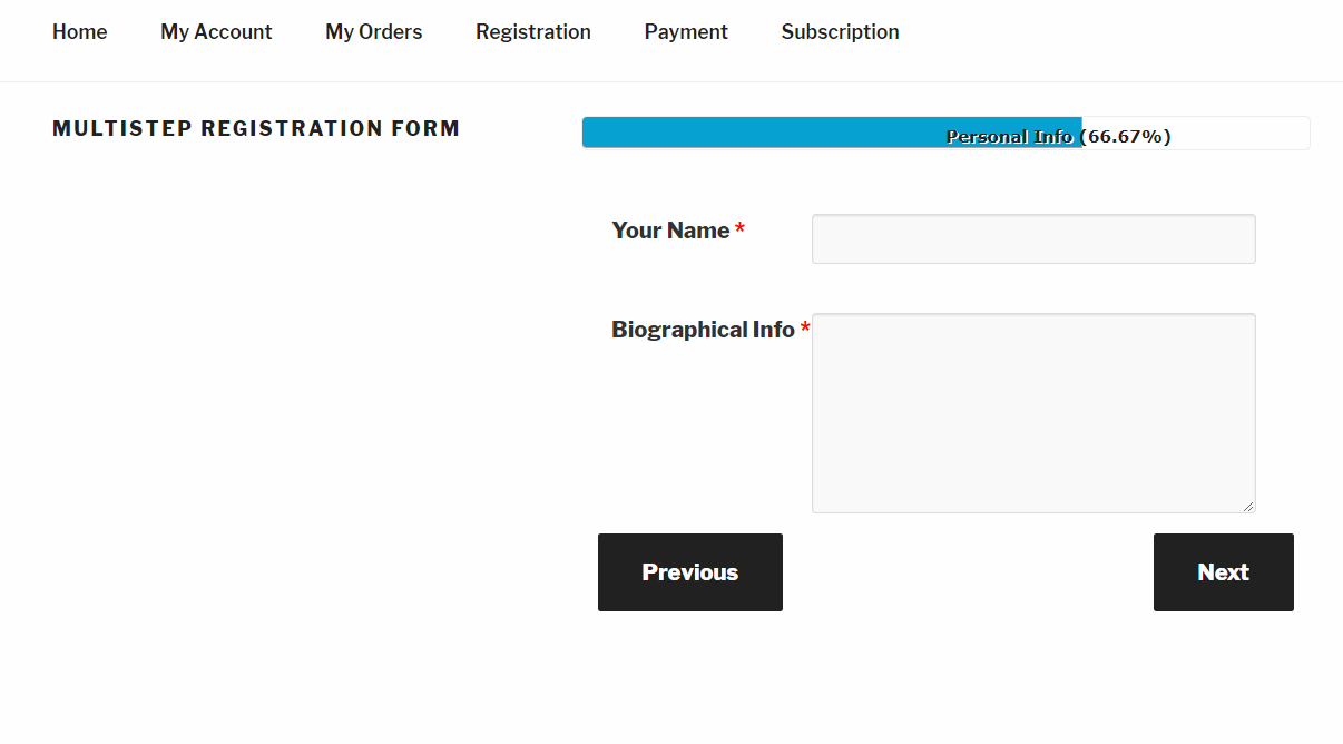 multistep form using the Next and Previous buttons