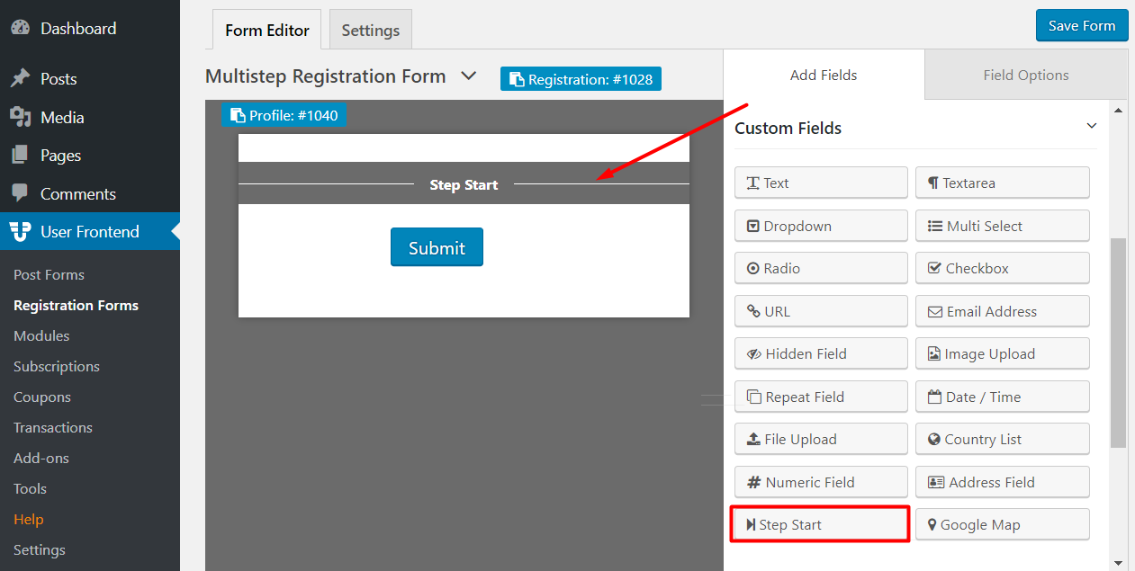 Adding field options