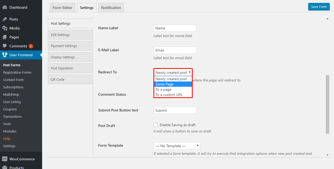 Setting up redirection