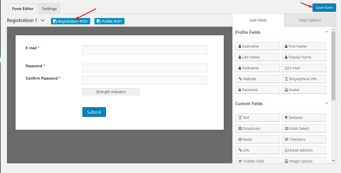 Form username. Profile Edit form.