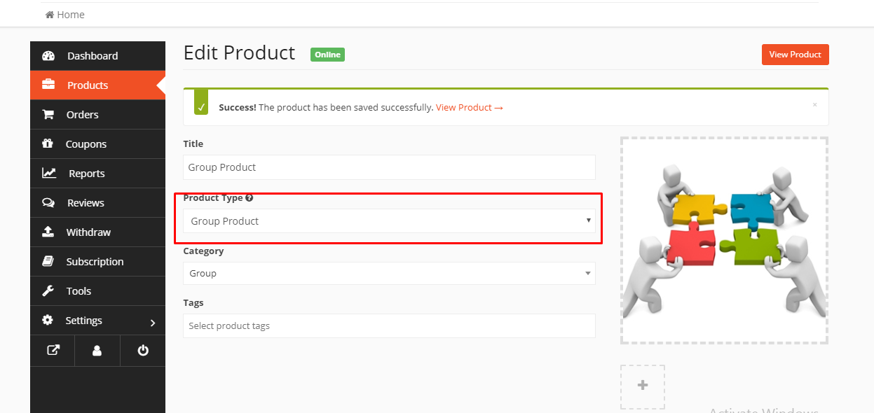 This image shows Dokan product type option