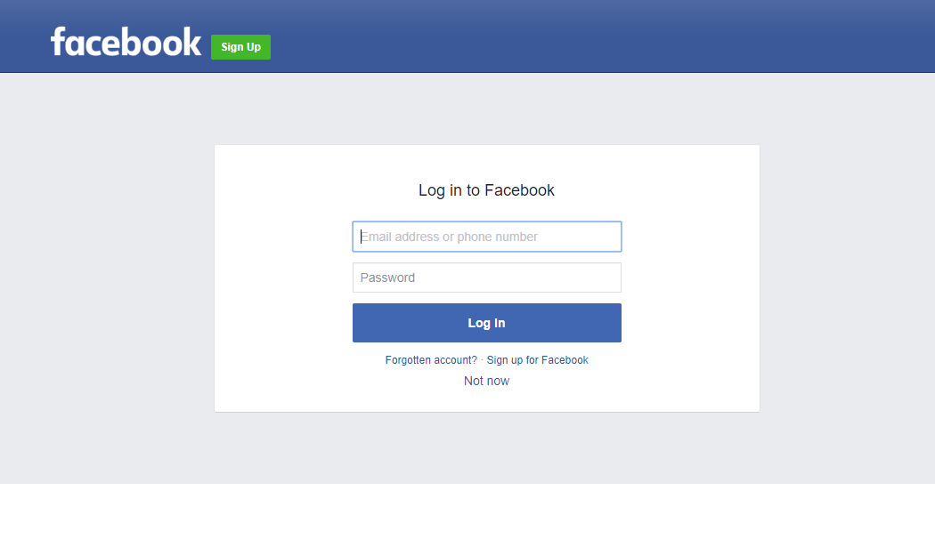 This is a screenshot of the Facebook login page 