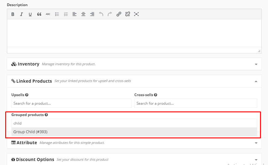 This image shows Dokan grouped product option