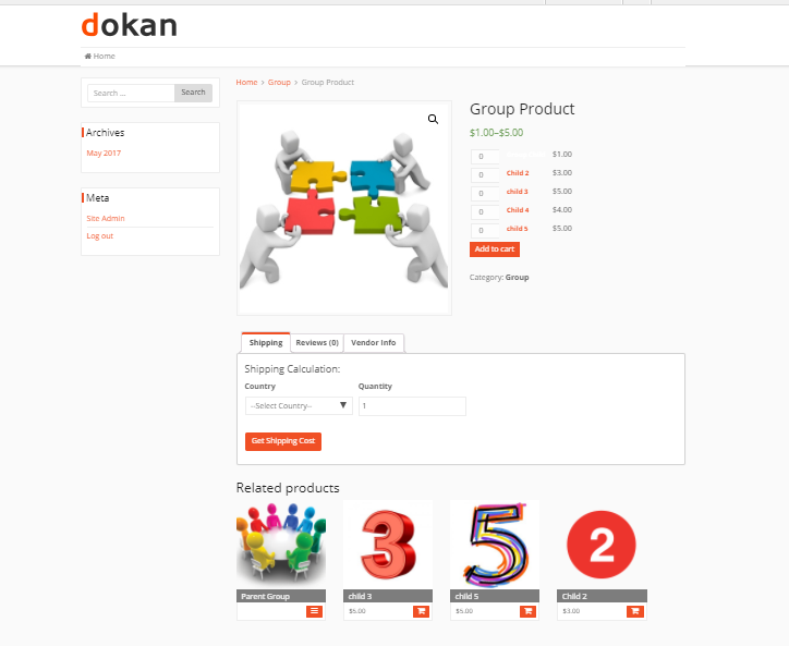 This is a screenshot of how dokan grouped products look like