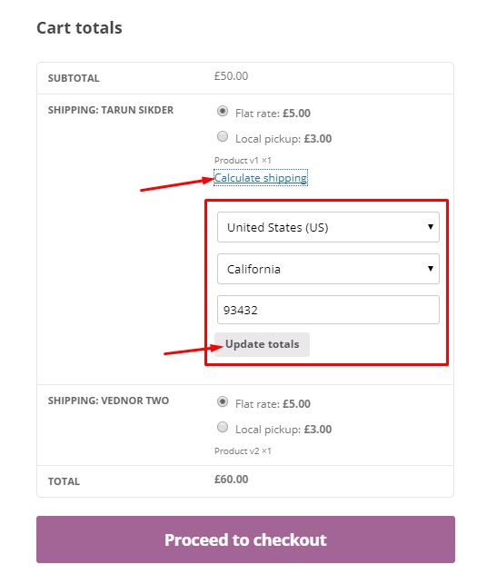 A screenshot of dokan shipping calculation