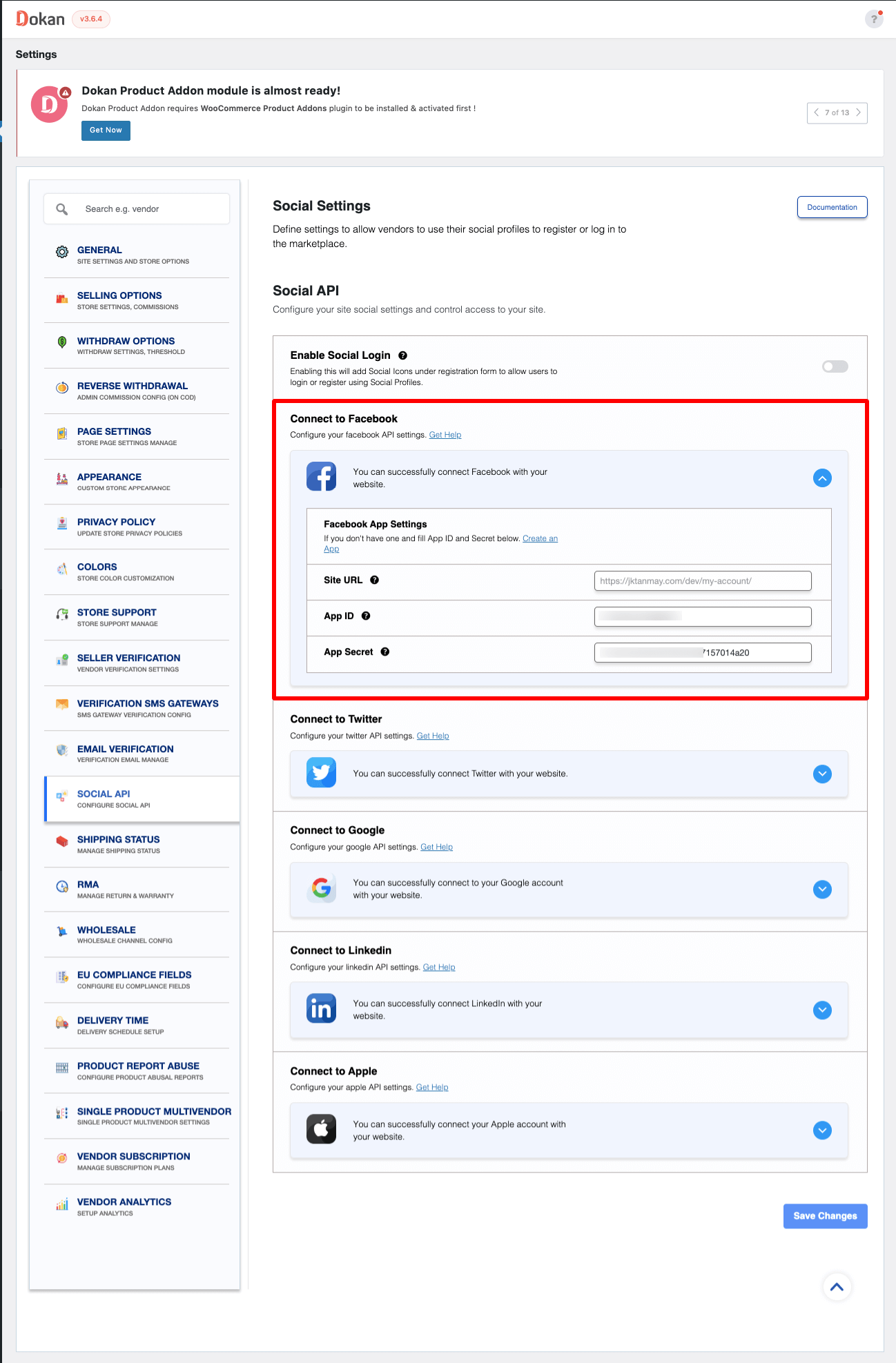 This image shows Set Up Facebook from settings option 