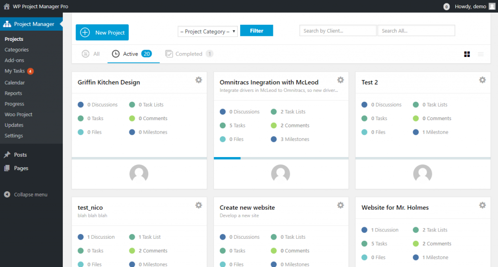 WP Project Manager dashboard