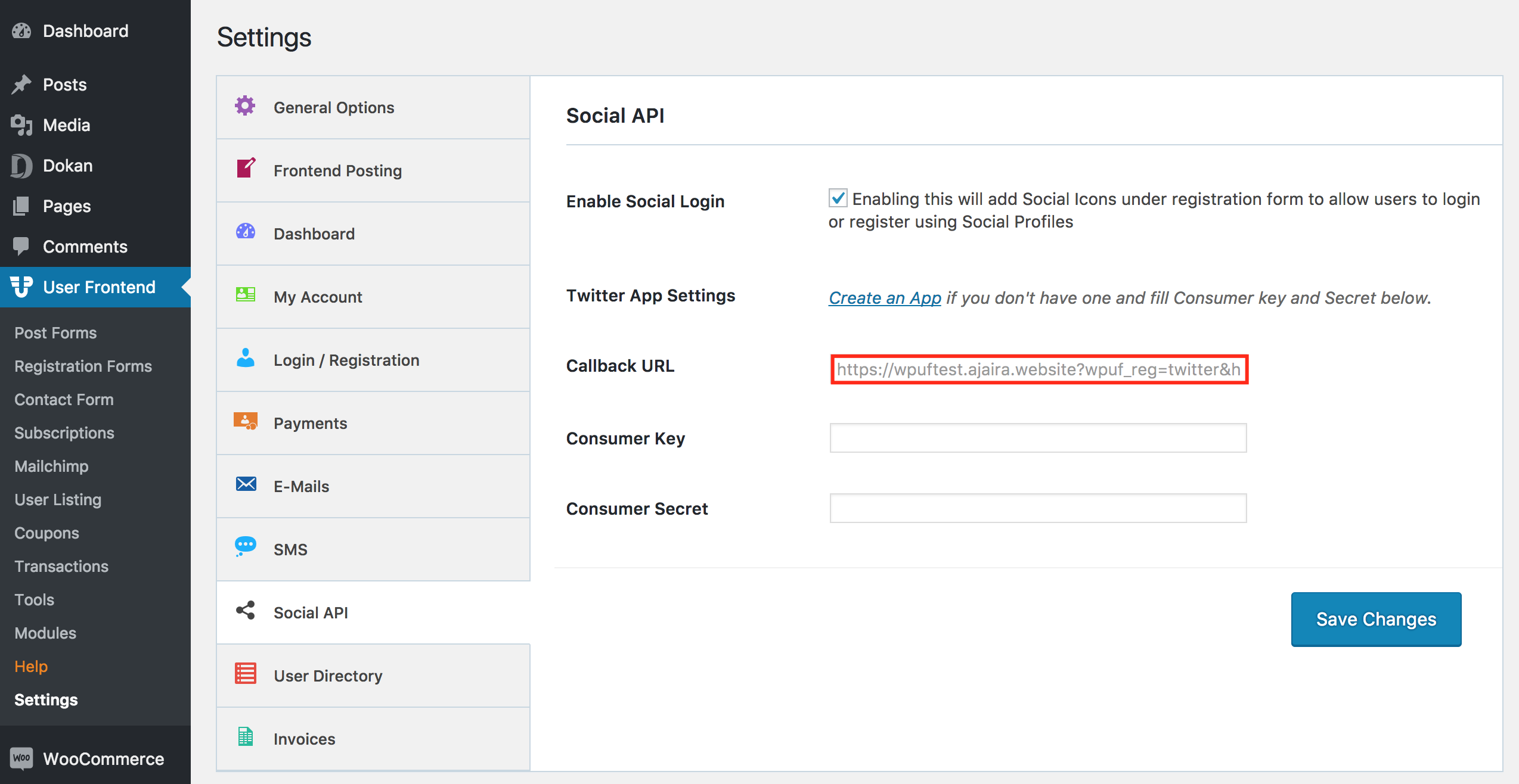 Settings Of WPUF