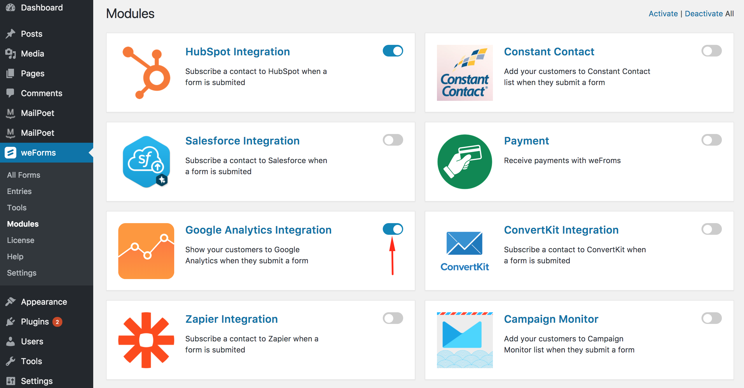 Enabling Google Analytics Module