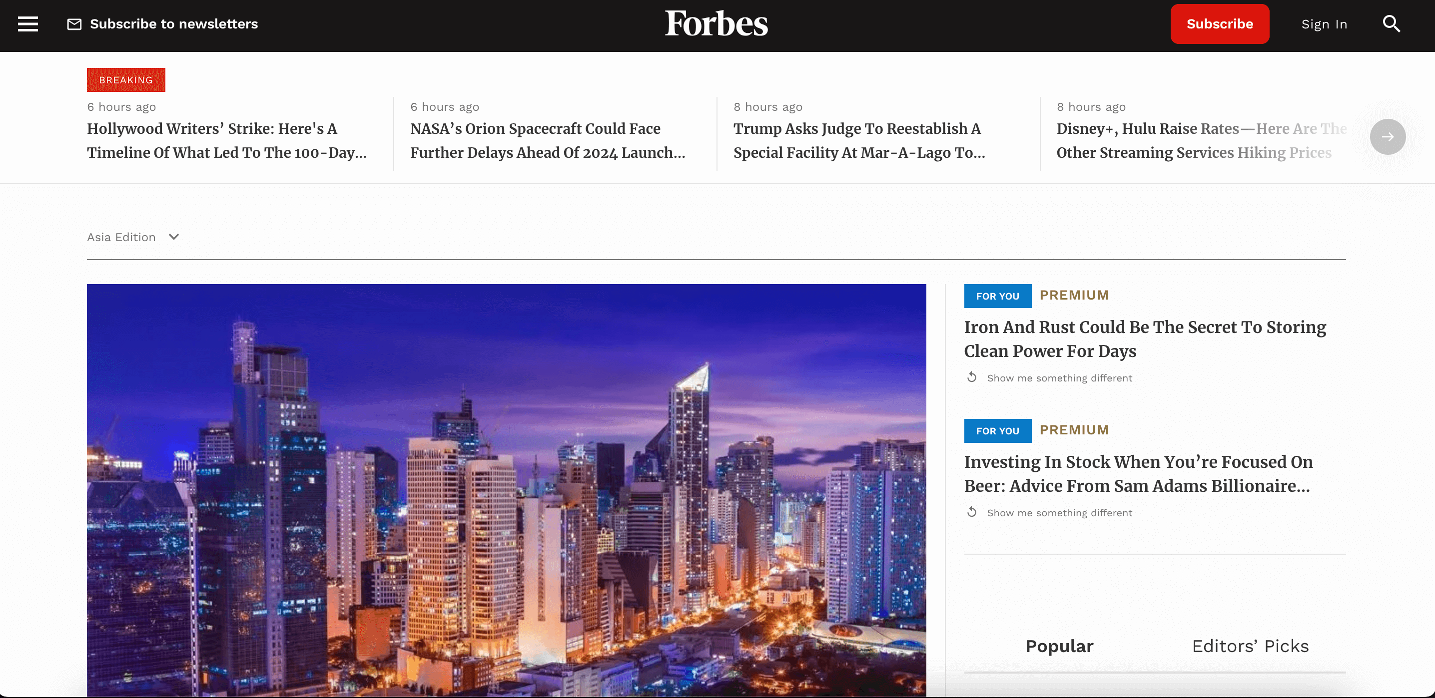 This is a screenshot of the Forbes homepage
