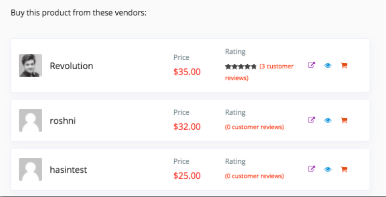 this is a screenshot of the available vendors