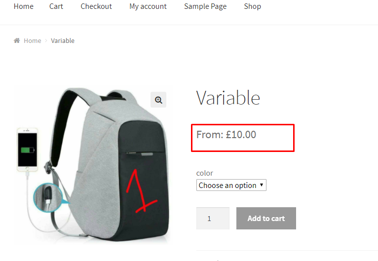 This image shows Modified Price Range in WooCommerce variable products