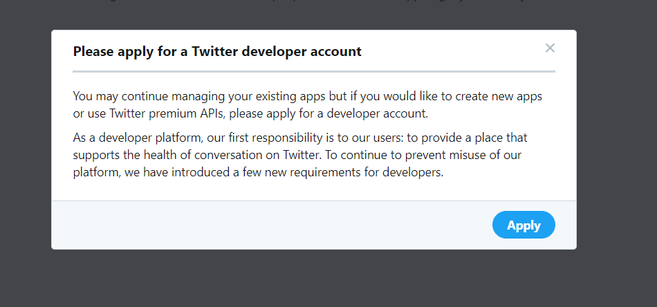 This image shows Twitter Developer Account