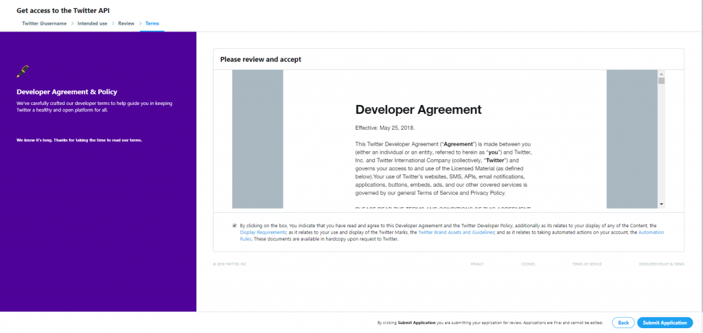 This image shows Developer Agreement