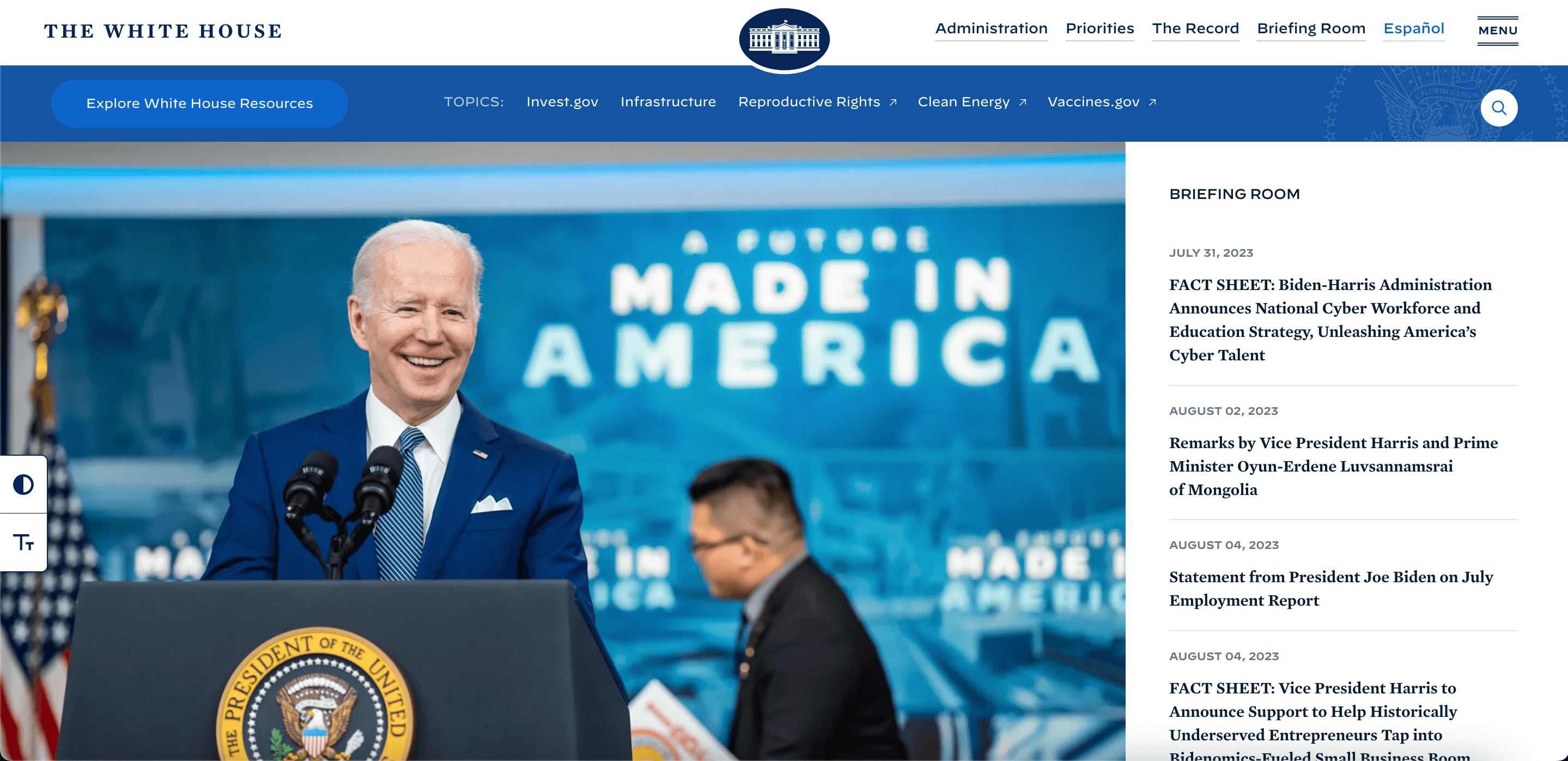 This image shows White House website using WordPress 