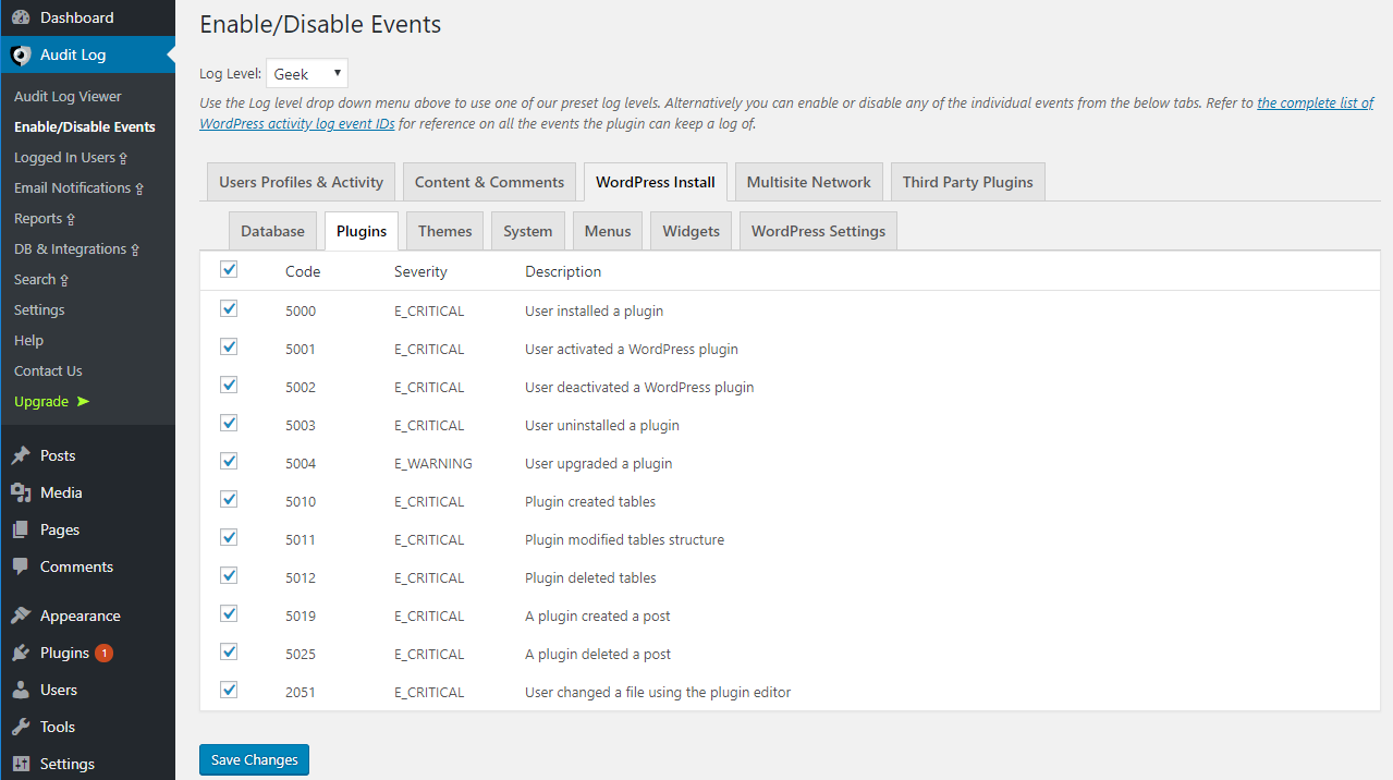 Enable disable events