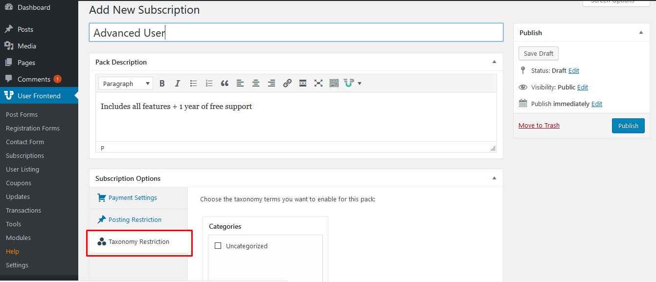 Taxonomy Restrictions