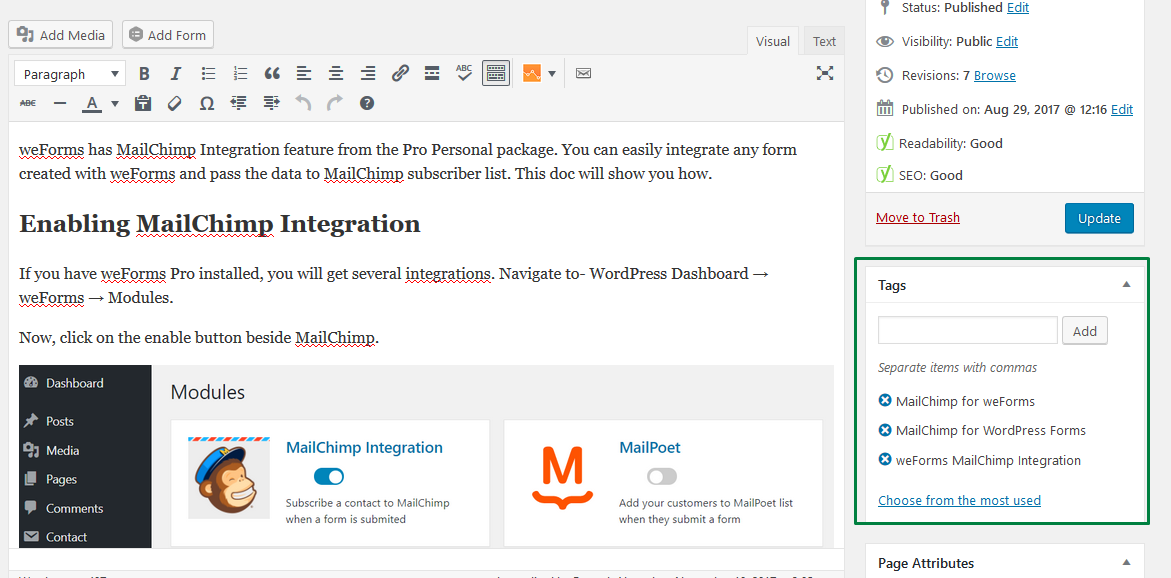 This is a screenshot of the weDocs editor interface 