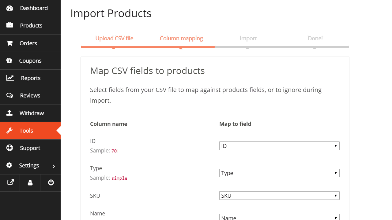 This is a GIF that shows the process of importing products 