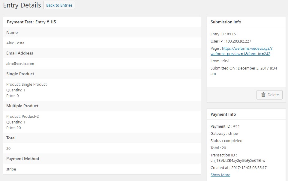 Transaction Entry Details