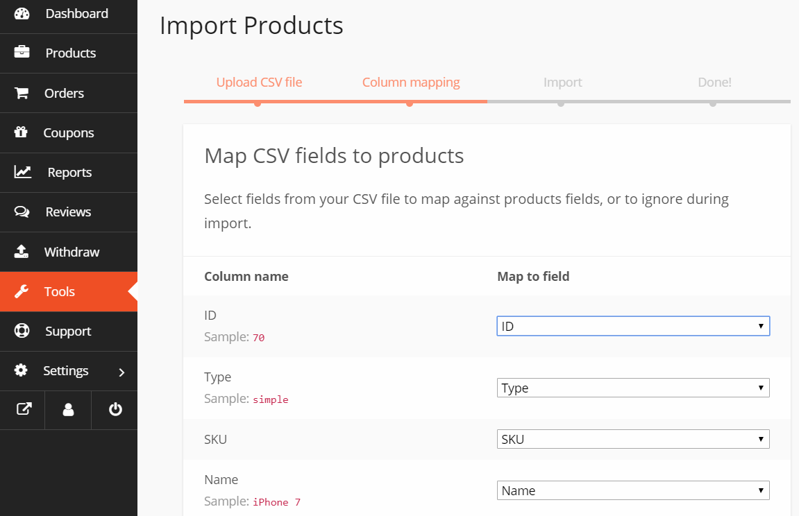 This image shows how to map products to import 