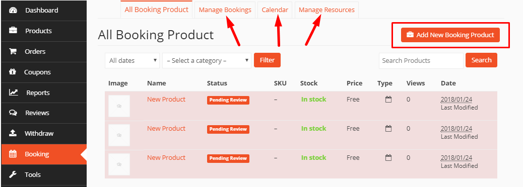 This is a screenshot of  manage booking