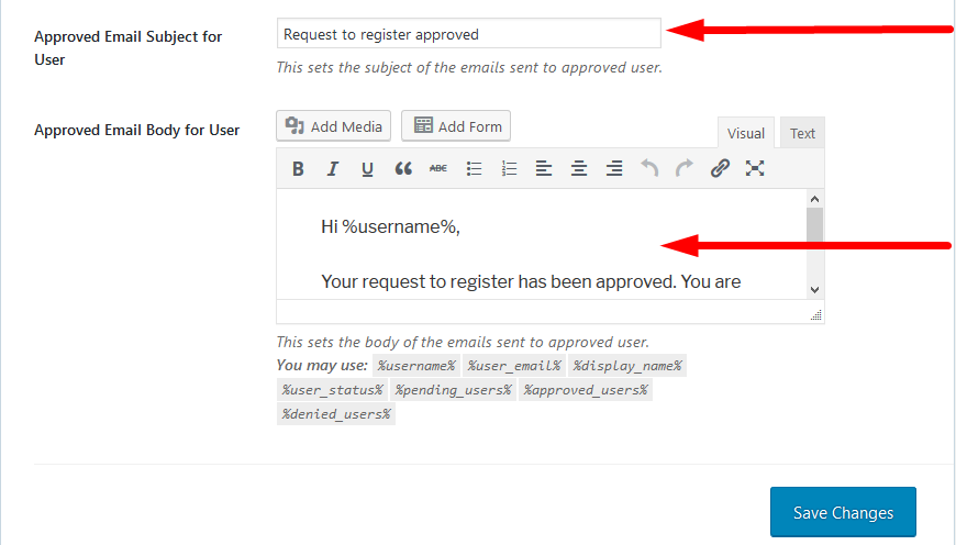 Approved Email Body for User