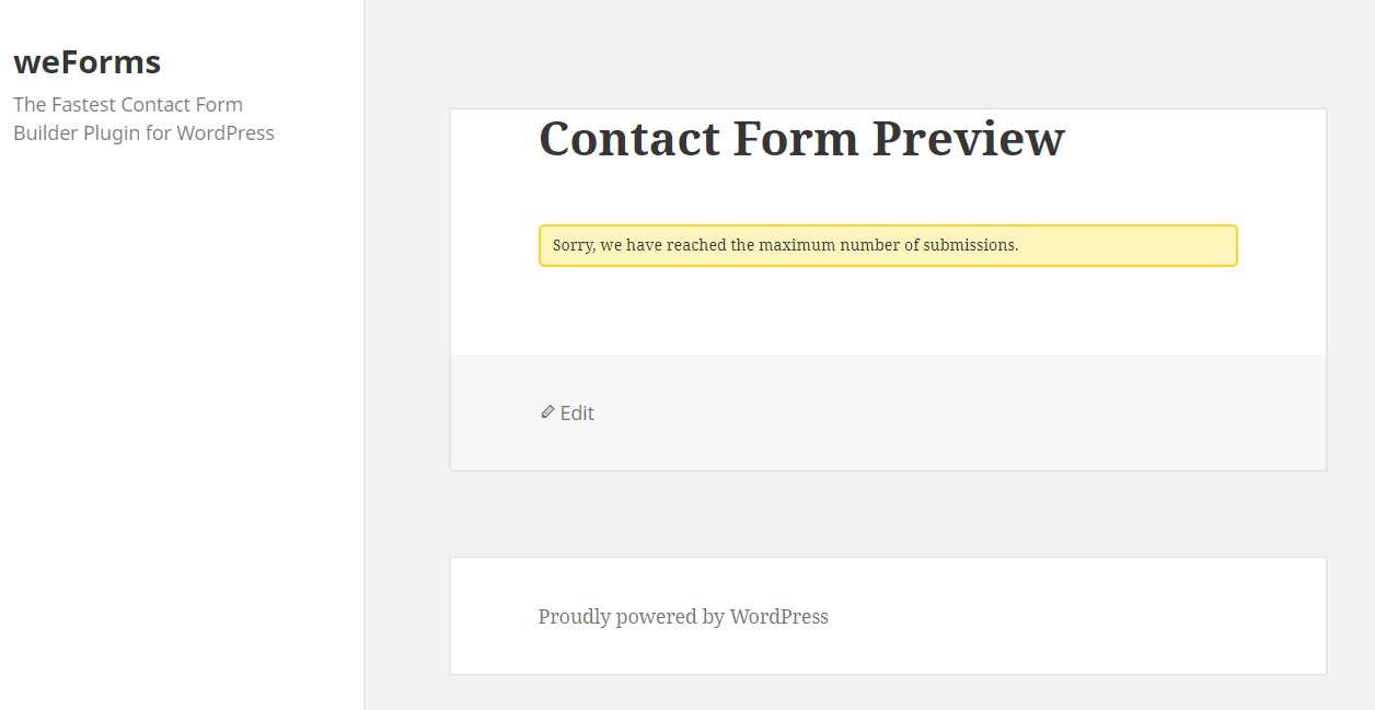Form entry limitation message preview