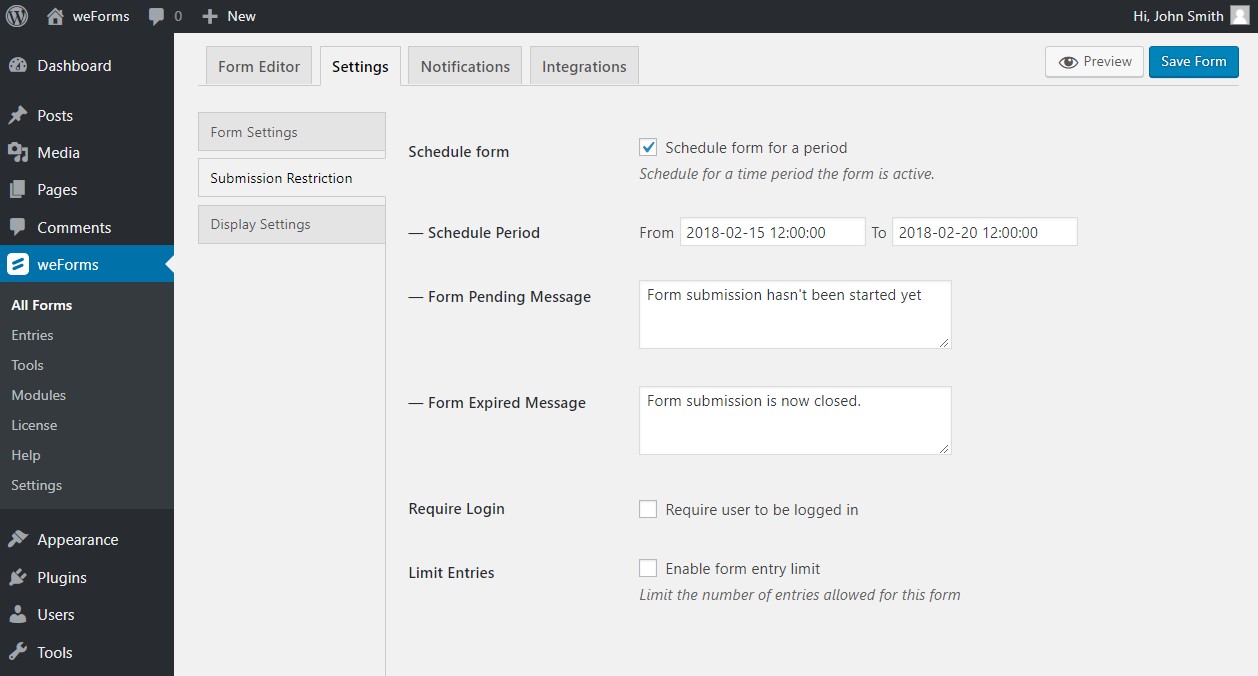 Form Scheduling 