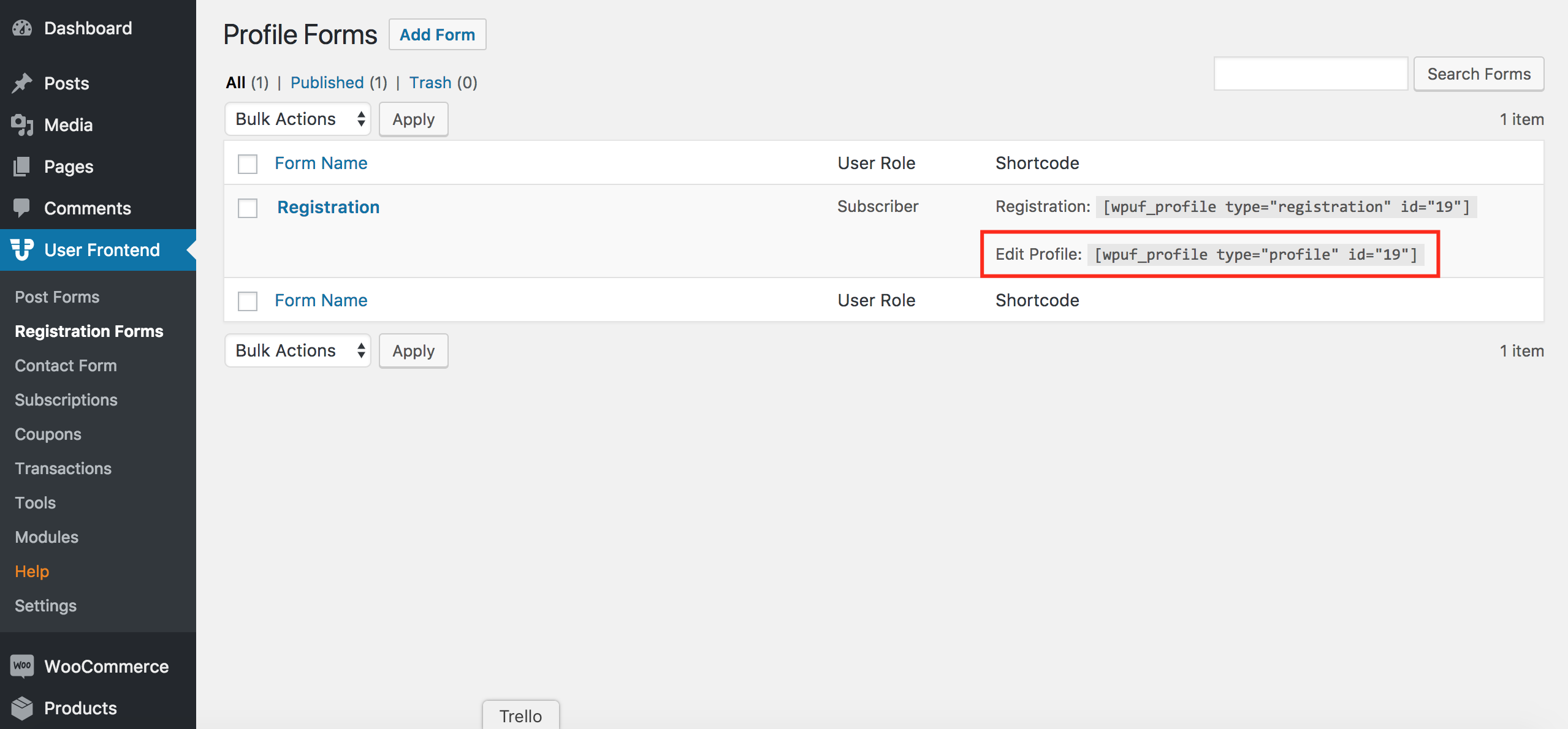 Registration Form of User Frontend