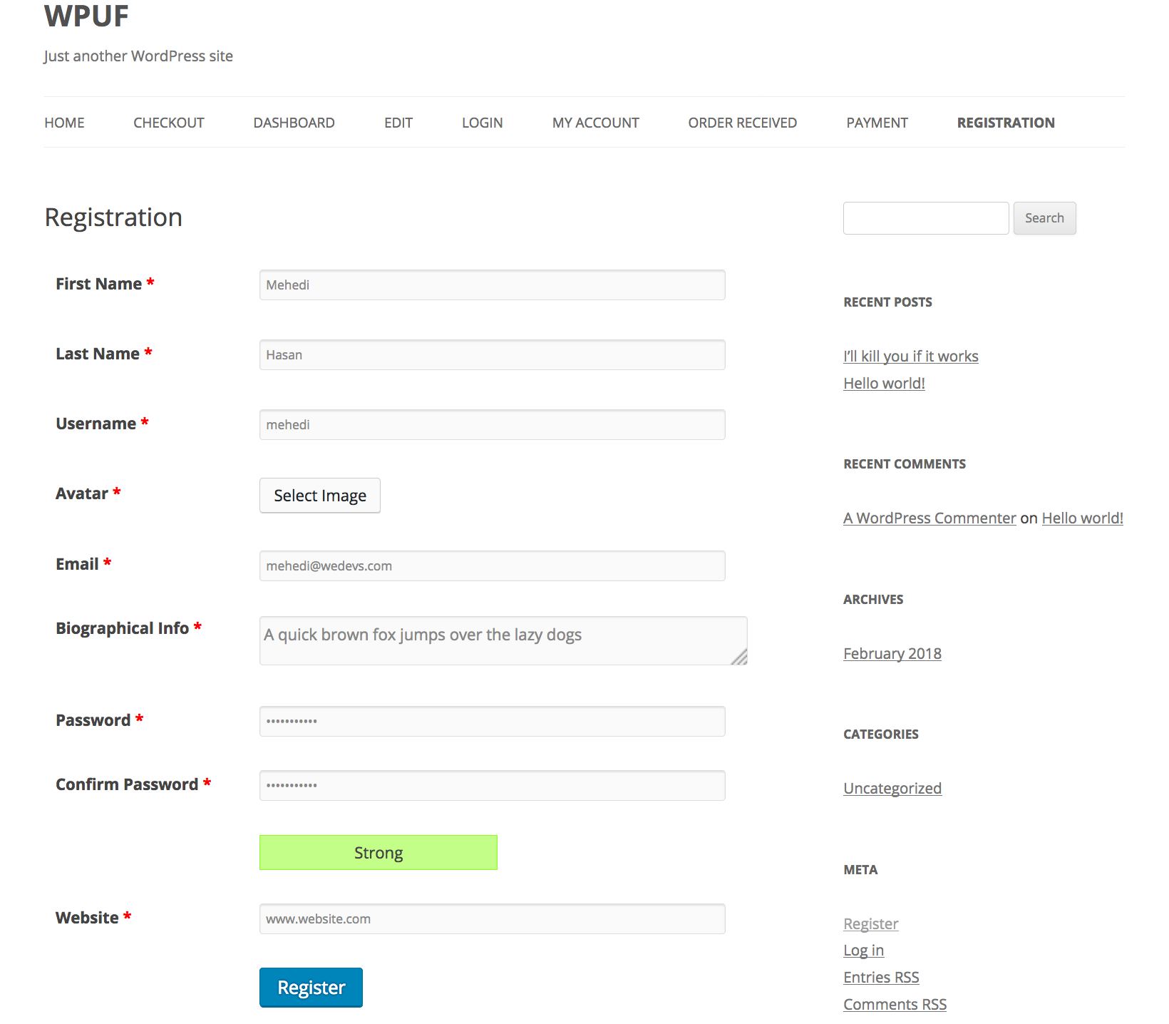 registration form