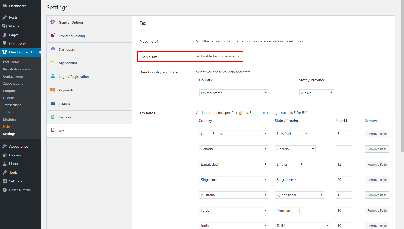 WP User Frontend Tax