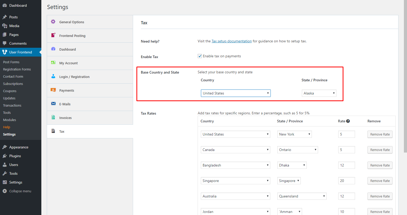 WP User Frontend Tax