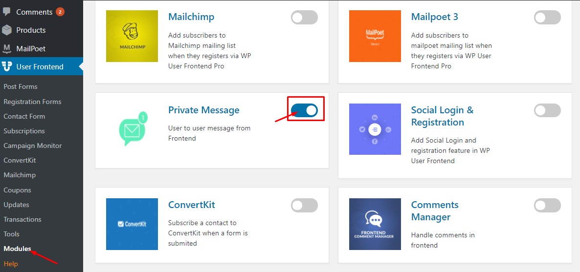 Activating Private Message Module