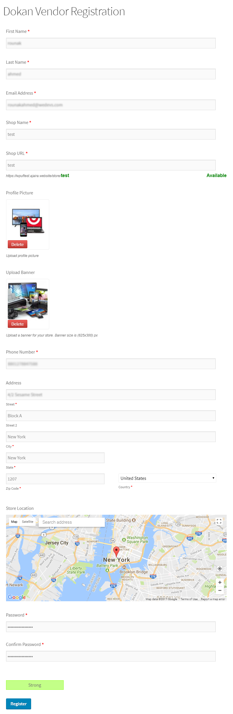 A screenshot of the customised Dokan registration form 