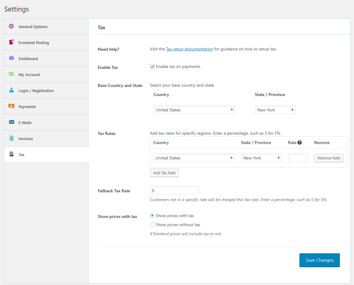 Setting up tax