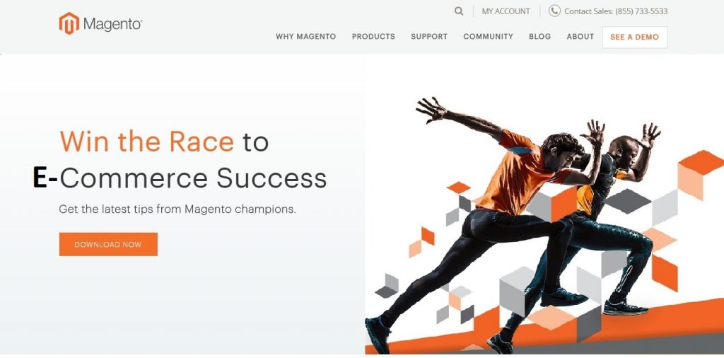 This is a screenshot of the Magento homepage_mobile apps for eCommerce