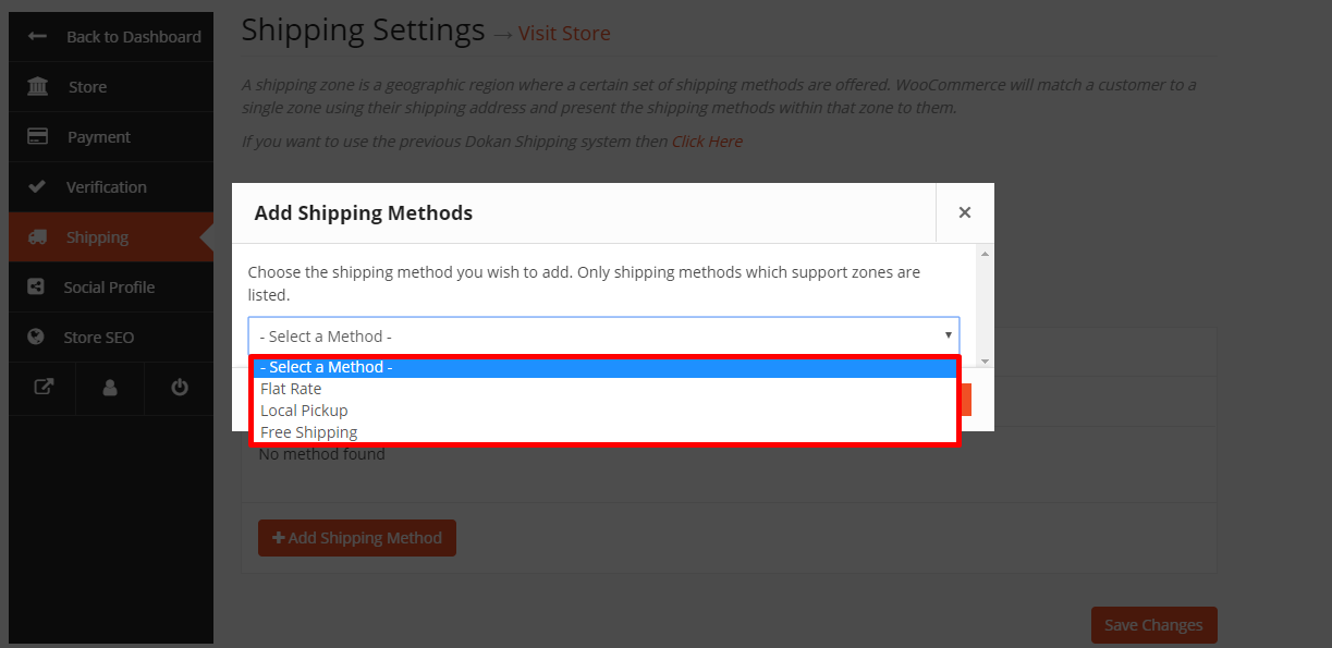 This image shows add shipping methods