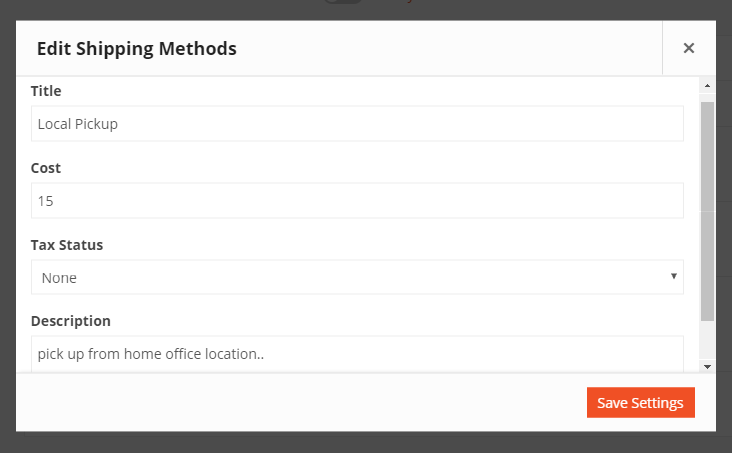 This image shows edit shipping method options