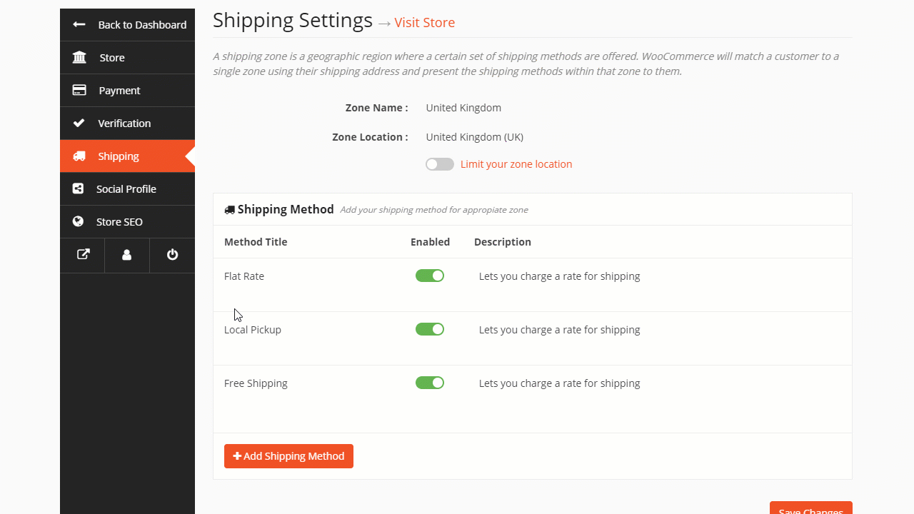 A gif from Dokan zone based shipping settings