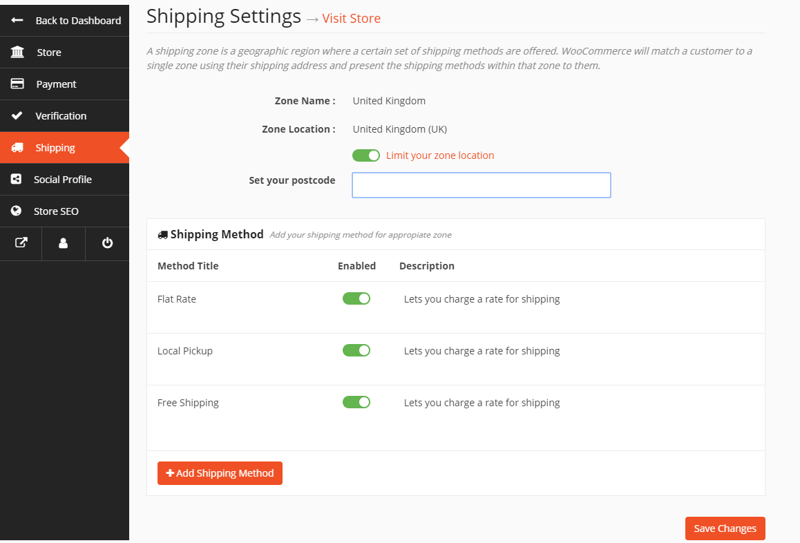A screenshot from Dokan zone based shipping settings