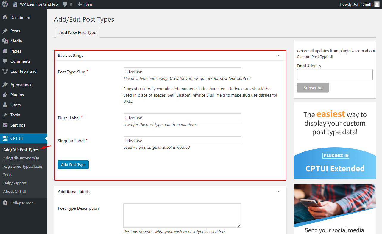 User frontend. Alphanumeric characters. Frontend Post. Alphanumeric com. Register Post Type.