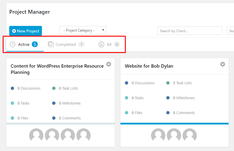 View projects by status in WP Project Manager