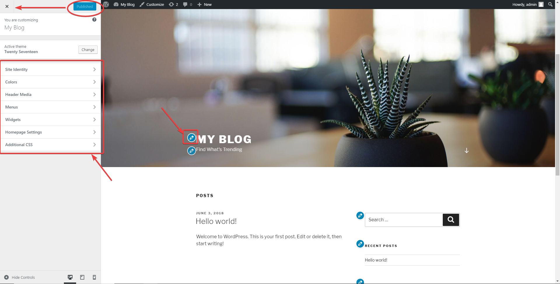 A screenshot of Blog homepage WordPress