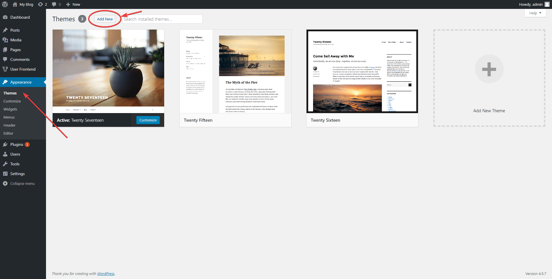 A screenshot of Appearance Menu WordPress