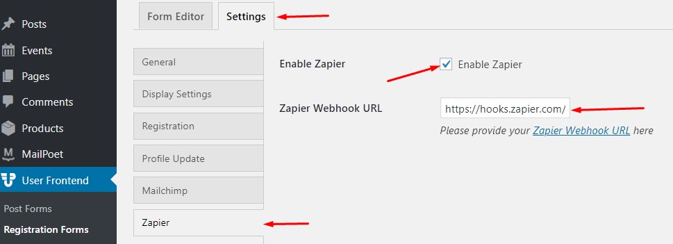 Enable zapier by webhook url