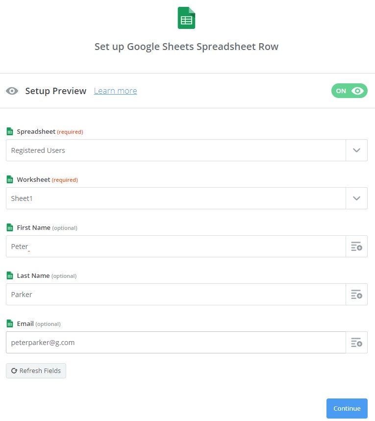 Google Spreadsheet row