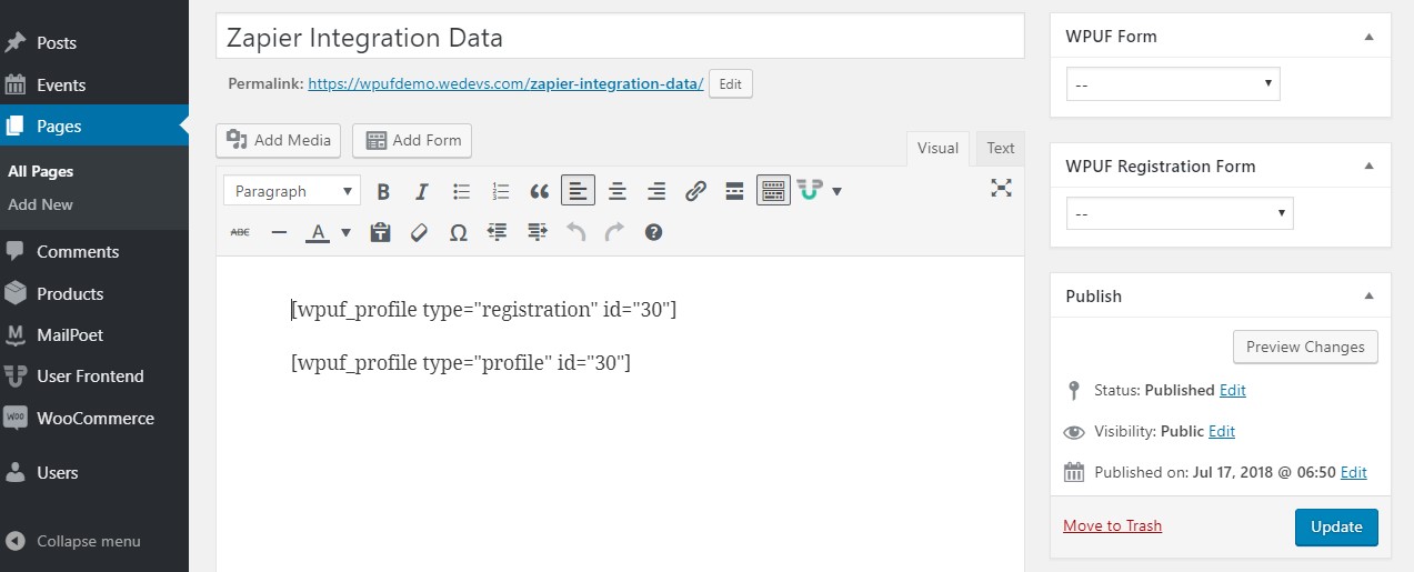 Creating Page of the Registration Form