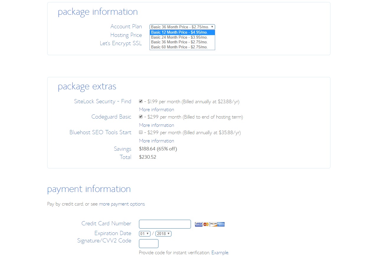 A screenshot of Sample web hosting price plan